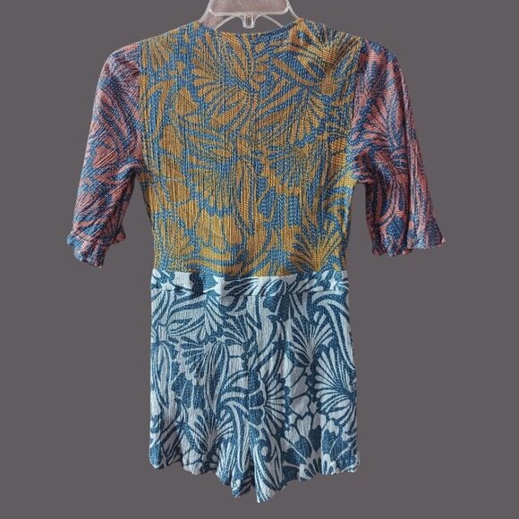 BCBGMAXAZRIA Ivy Floral Print Blocked Tie Front Woven Romper Multicolor Xsmall - Picture 8 of 16